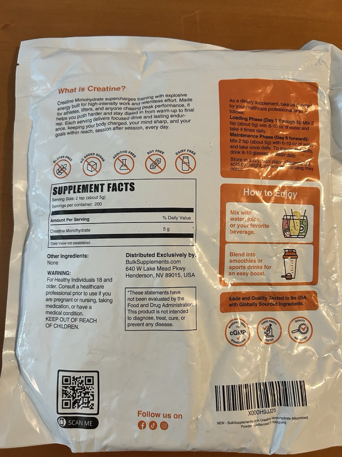 *NEW* Bulk Supplements – 200 Serving Creatine Monohydrate (BB: 4/2028)