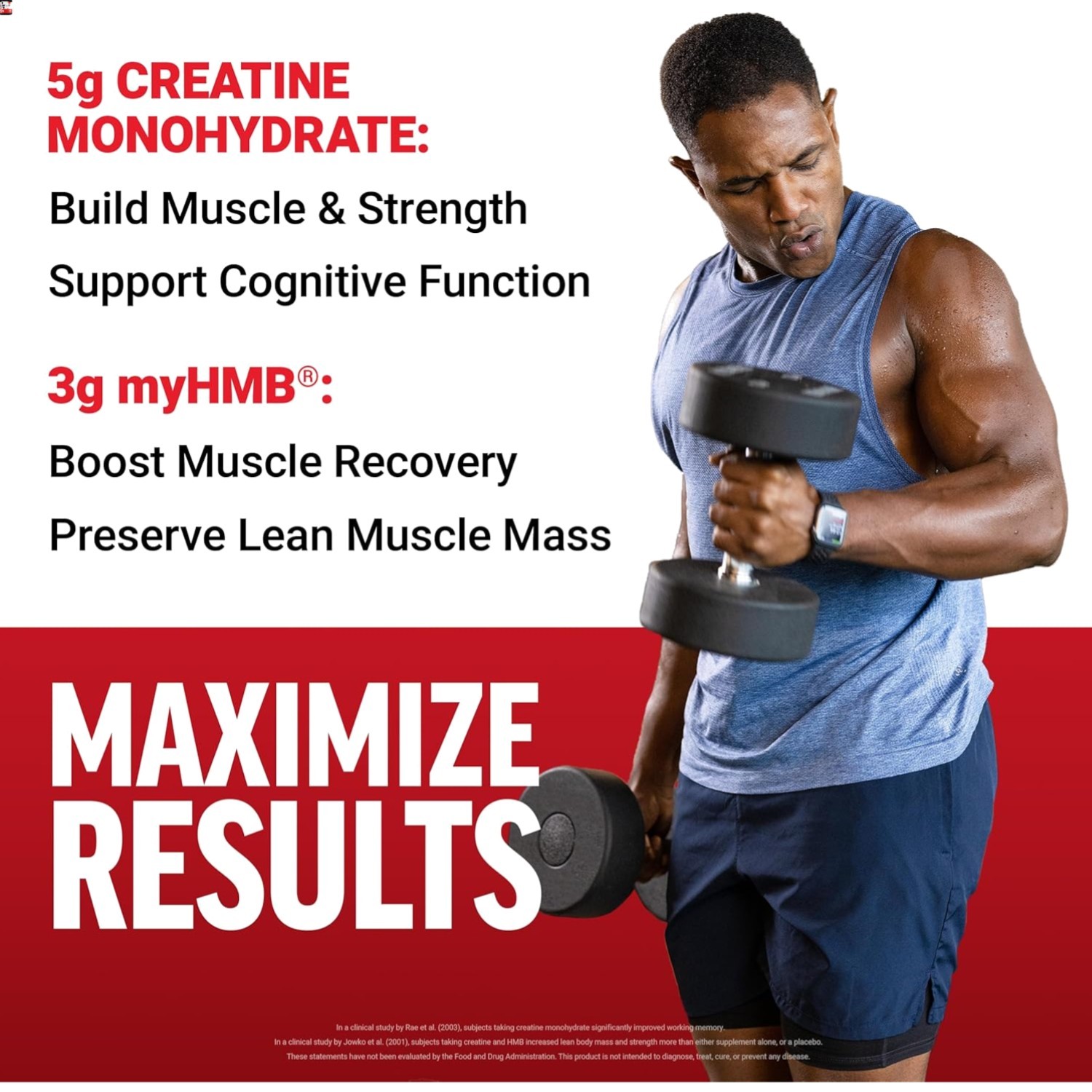 Force Factor Creatine HMB Powder, 5g Creatine Monohydrate + 3g myHMB for Muscle