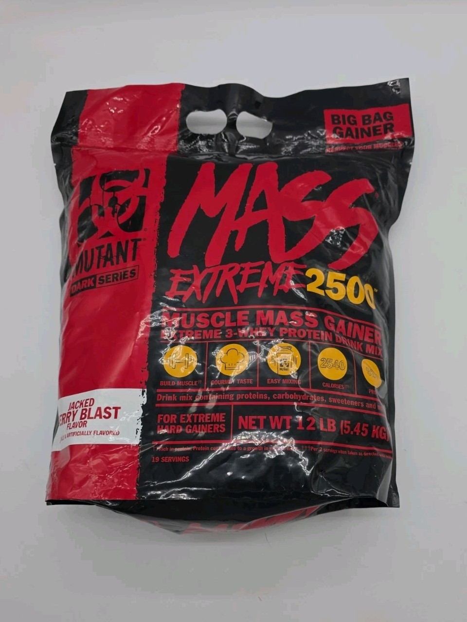 Mutant Mass Extreme 2500 3-Whey Protein Drink Berry Blast 12lbs Exp 11/27