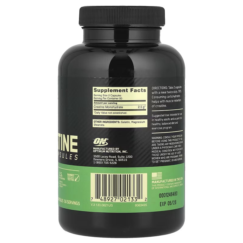 Optimum Nutrition, Micronized Creatine Capsules, 100 Capsules (1.25 G per Capsul