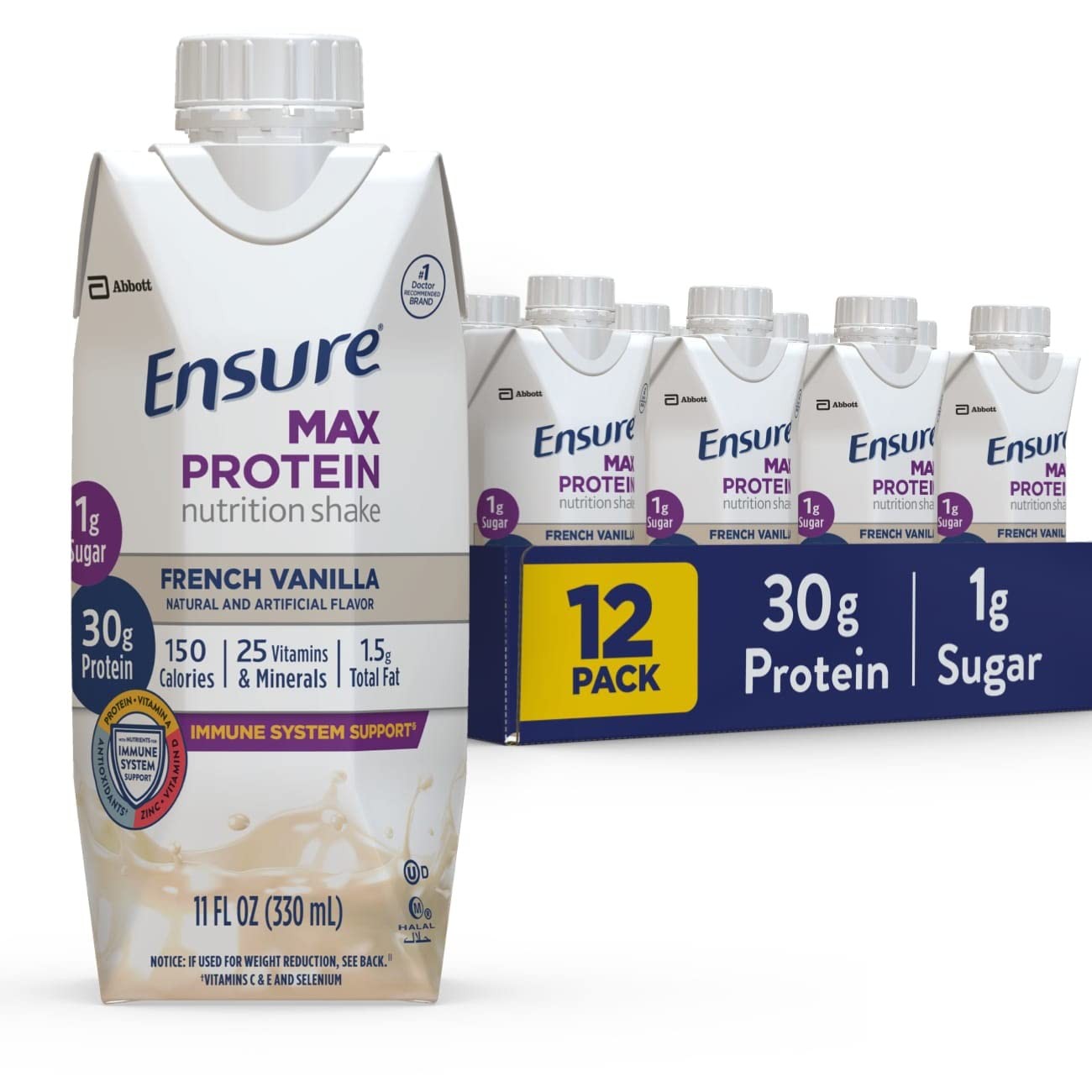 Ensure Max Protein Nutrition Shake 11oz 12-Pack – 30g Protein, 1g Sugar