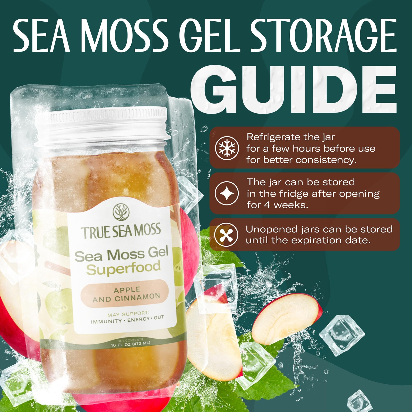Sea Moss Gel – USA Made, Wildcrafted, Apple Cinnamon, Fresh Fruits & Vegetabl…