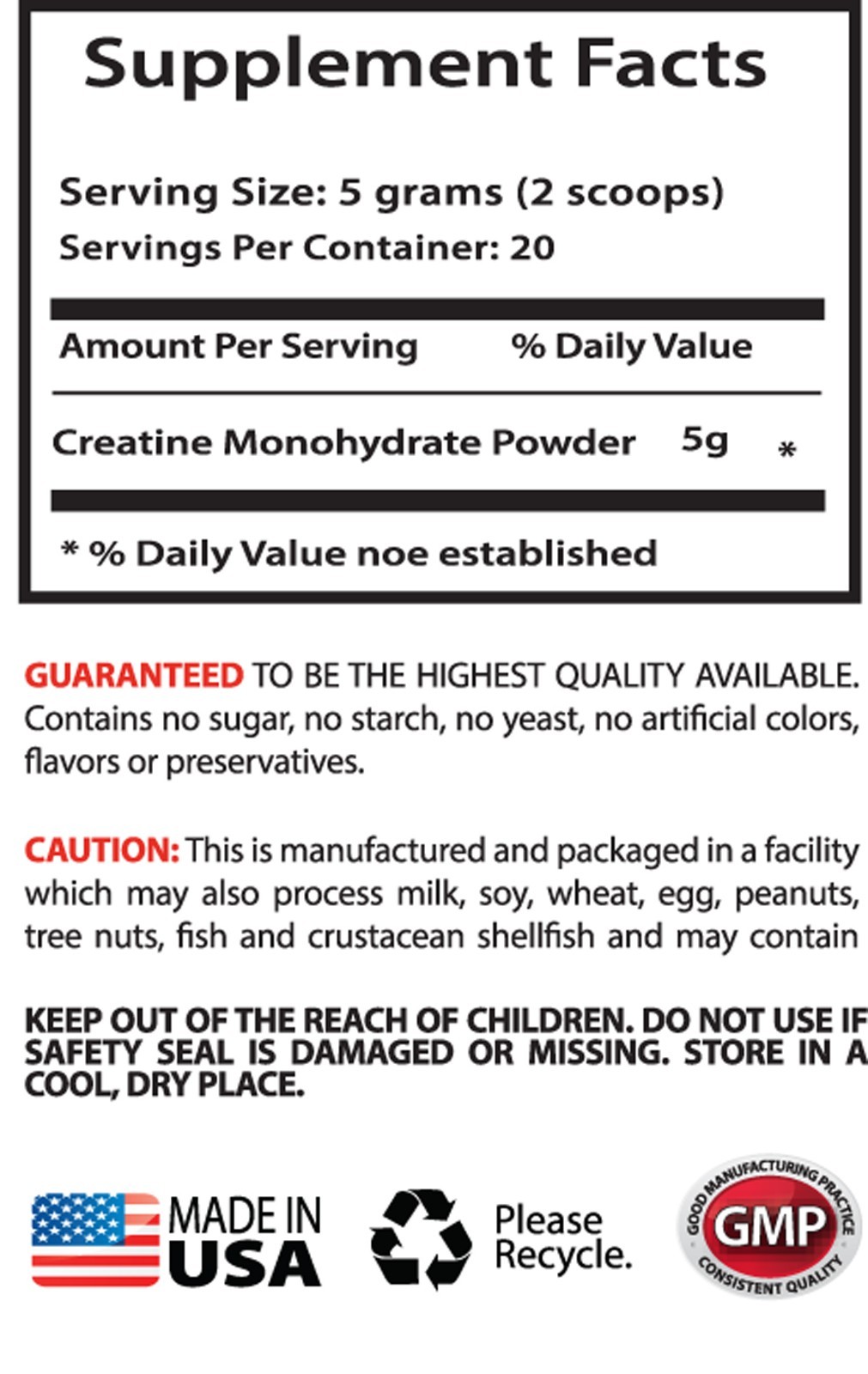 Pre/Post Workout – Creatine Monohydrate Powder 100g – Improved Muscular Mass 2B
