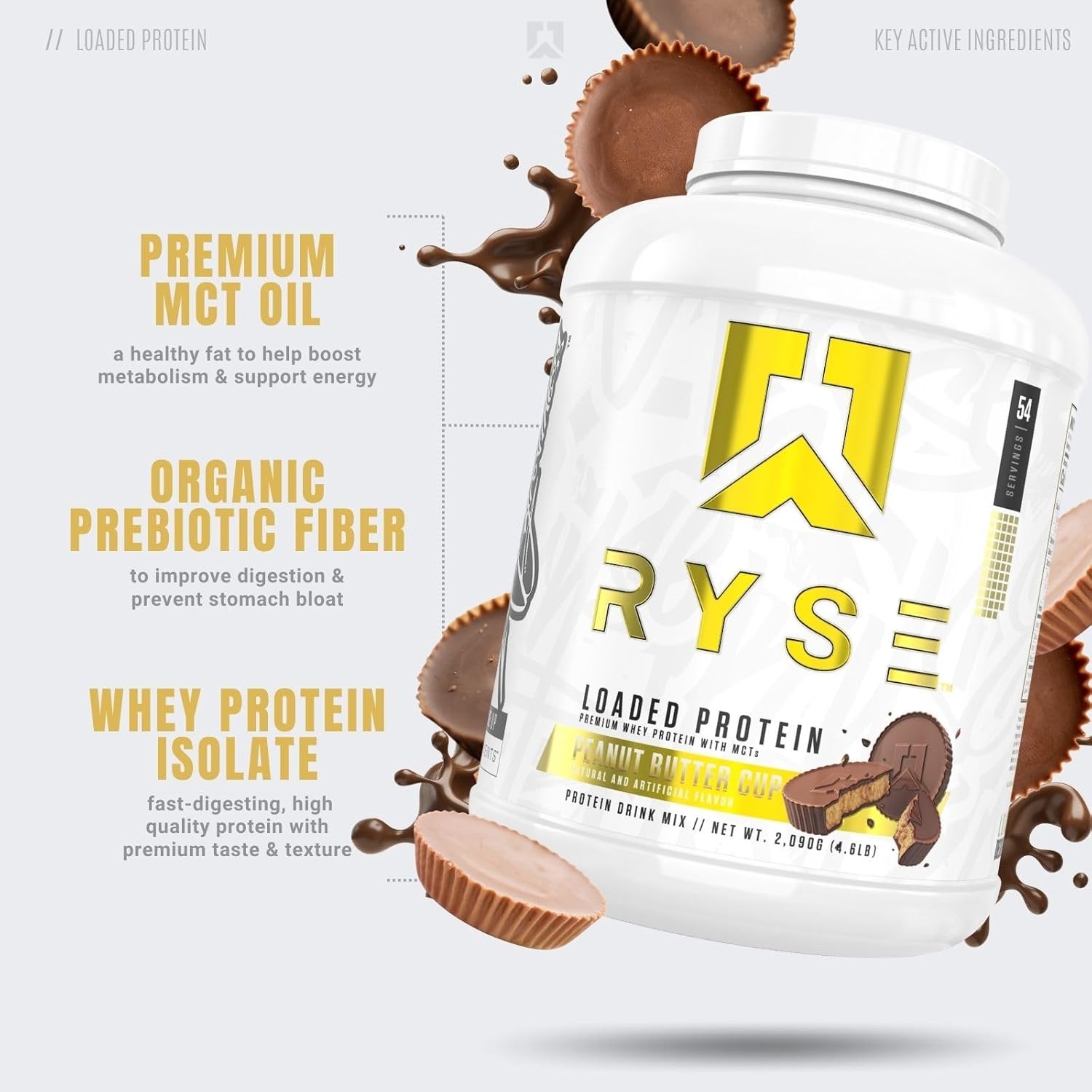 RYSE Loaded Protein Powder – Peanut Butter Cup – 54 Servings 4.6 Lb Pack of 3