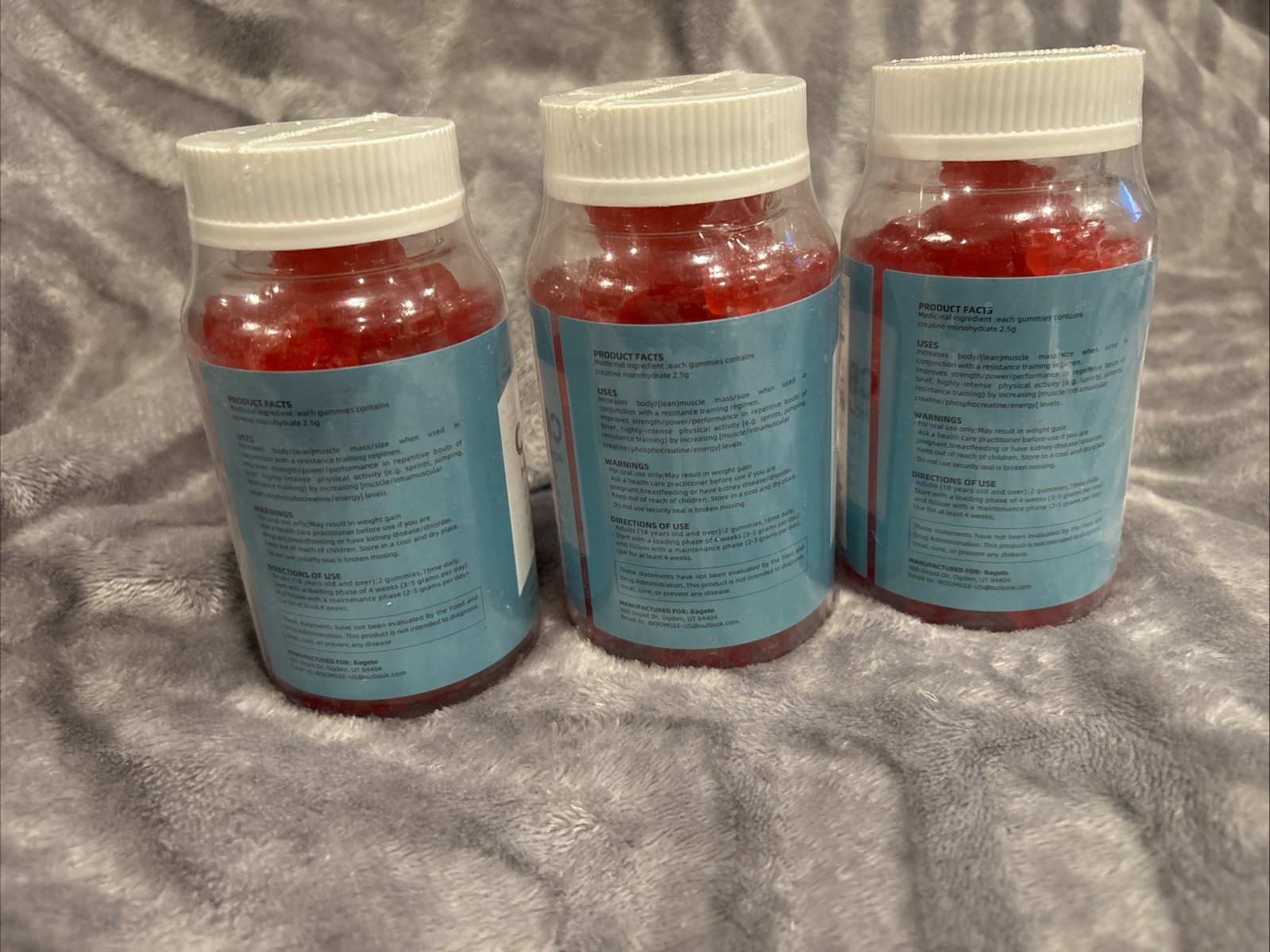 3x Bageto Creatine Monohydrate Gummies 5g Strawberry 60ct (180 Total) 11/26