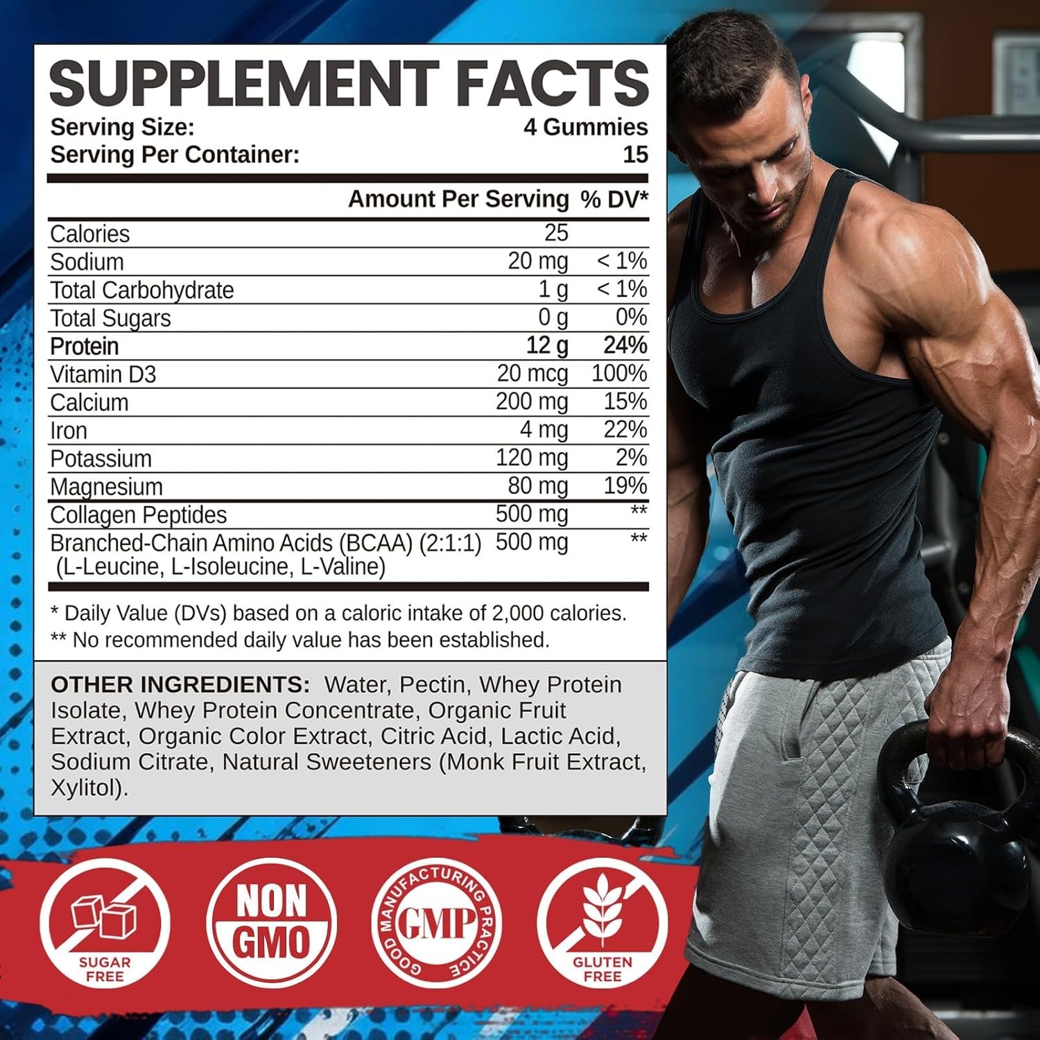 Whey Protein Gummies for Women Men, 12G High Protein Supplements with Collagen