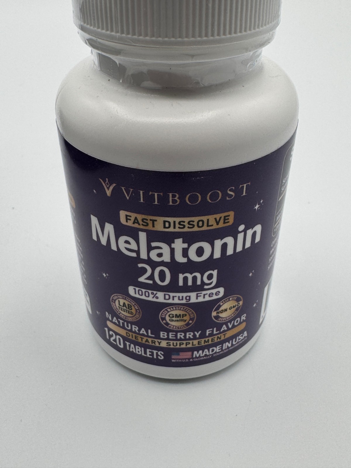 Vitboost Melatonin 20mg Fast Dissolve 120 Tablets Natural Berry Flavor New