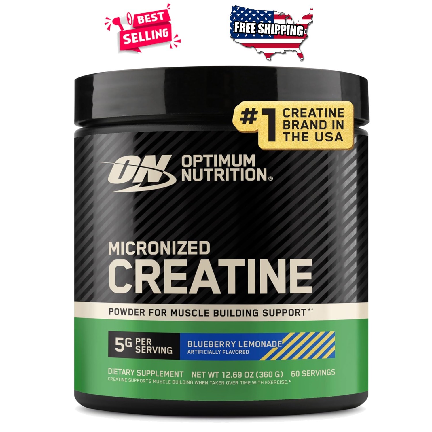 Creatine Monohydrate Powder Blueberry Lemonade 60 Servings 360g Micronized Gl…