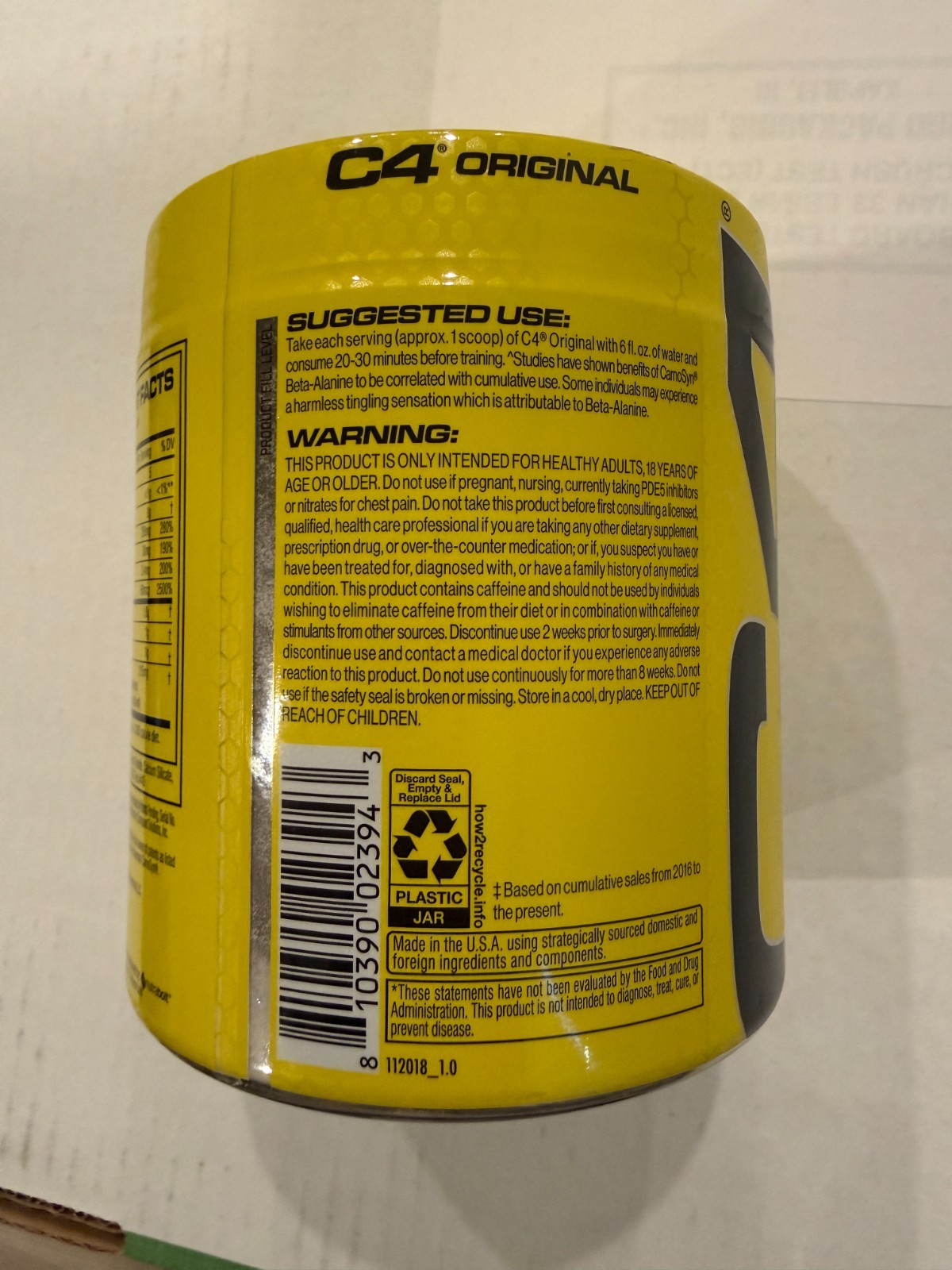 C4 Original Pre-Workout Fruit Punch 12.7oz 360g Energy Supplement