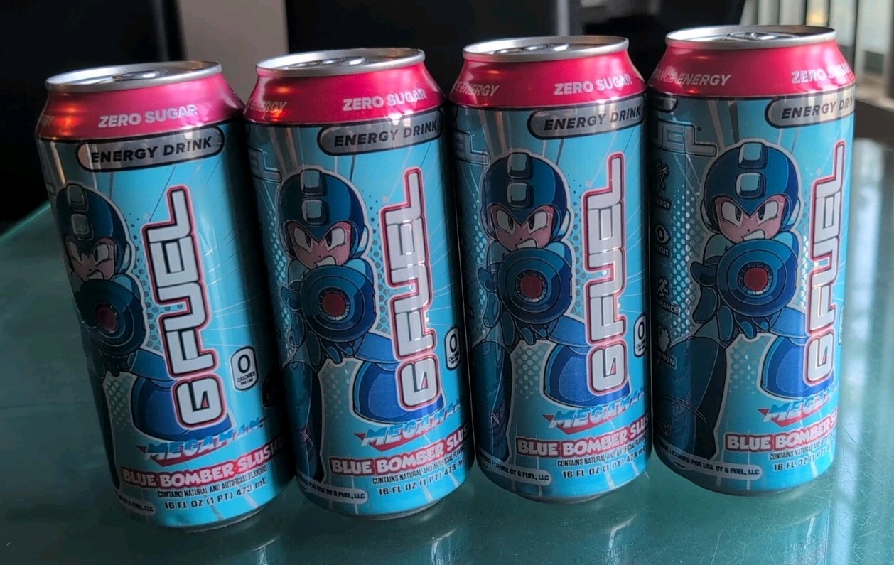Limited Edition Megaman Blue Bomber Slushee GFuel Energy Drink Can 16oz 4 pack