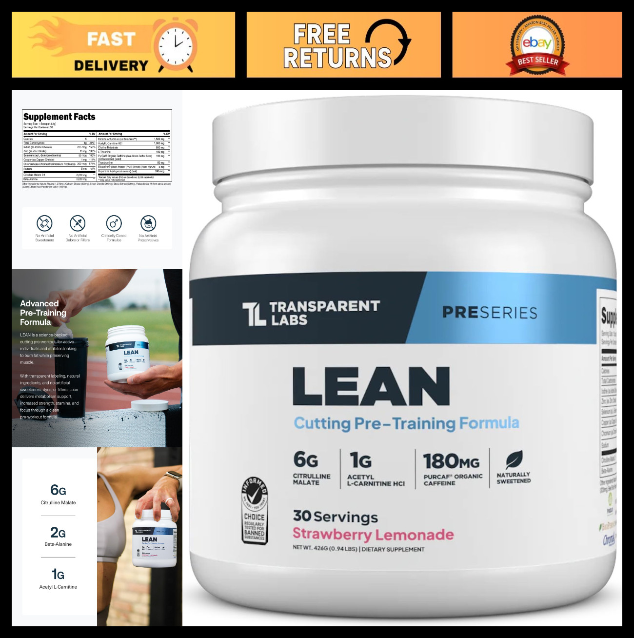 Lean Pre-Workout Powder for Body Recomposition – Acetyl L-Carnitine, Beta Alanin