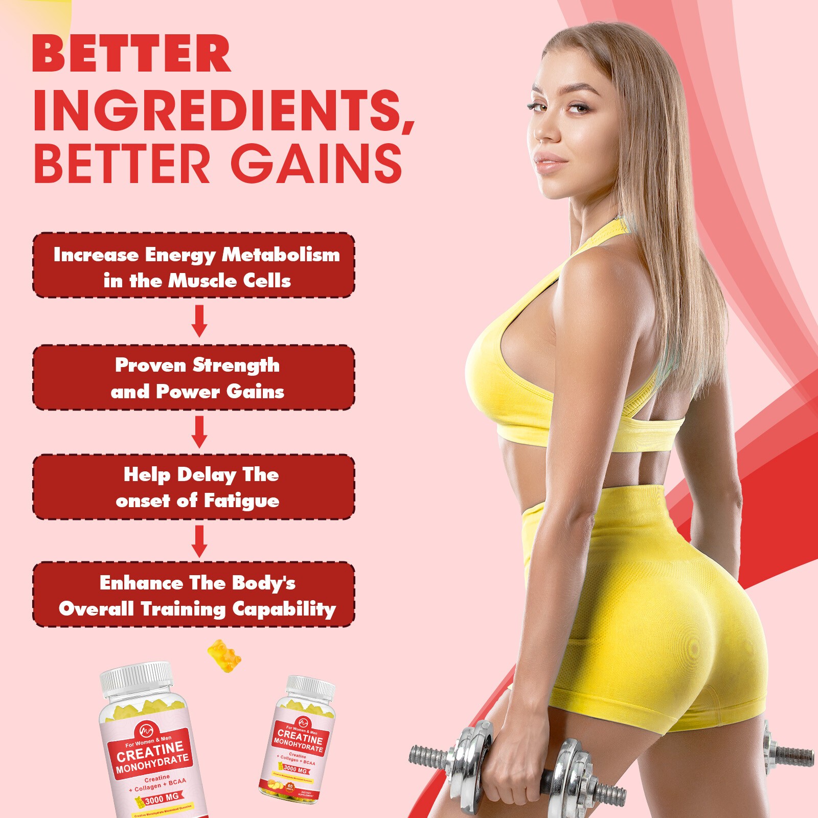 Creatine Monohydrate Gummies – Increase Strength and Build Muscle 60 Gummies