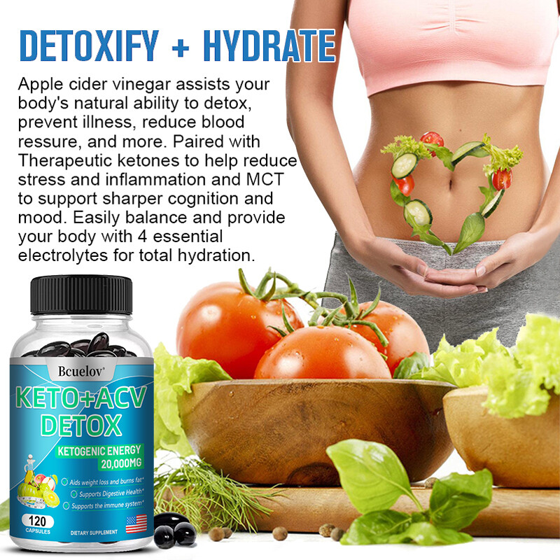 Keto + ACV Detox Capsules 20,000mg Apple Cider Vinegar Weight Loss Fat Burn