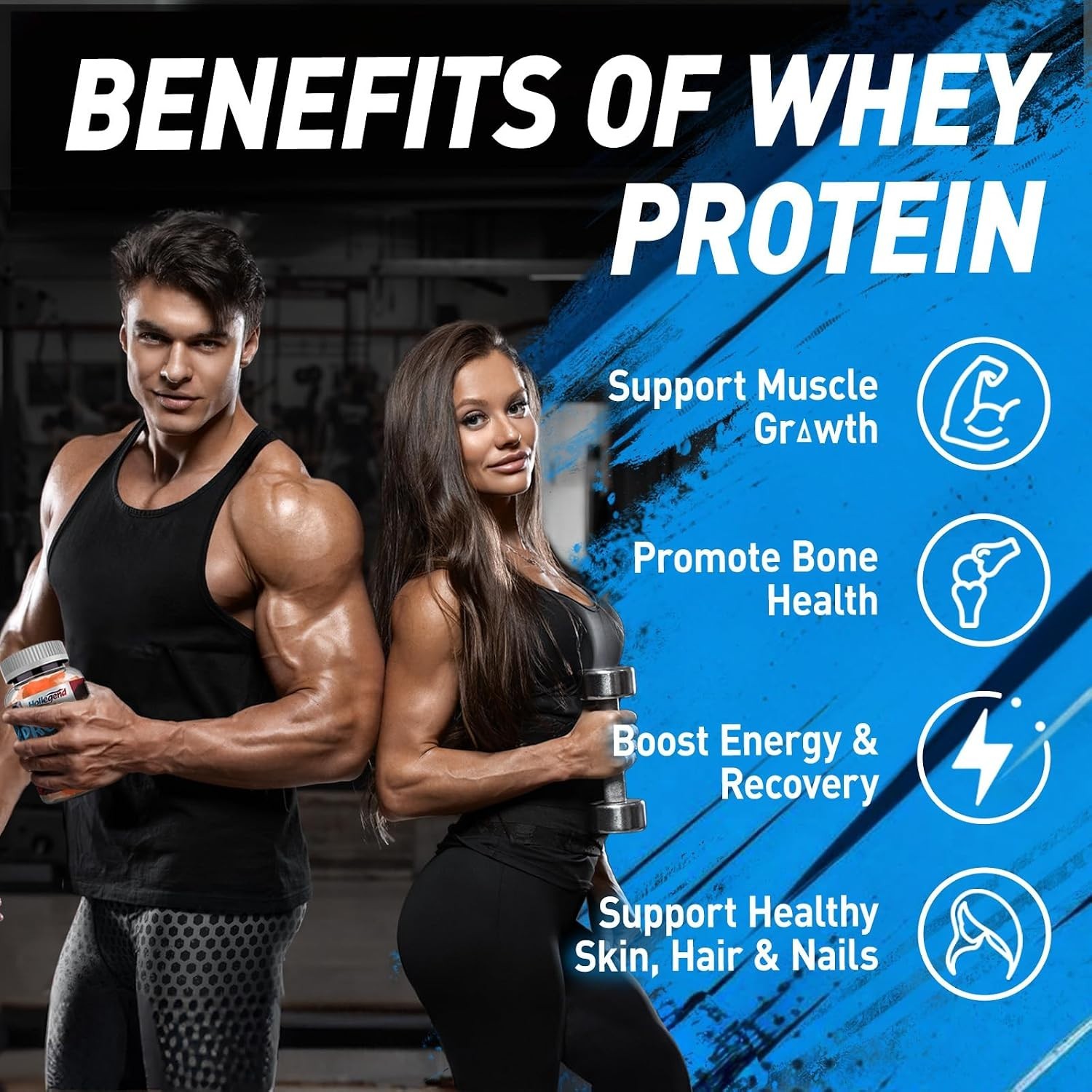Whey Protein Gummies for Women Men, 12G High Protein Supplements with Collagen