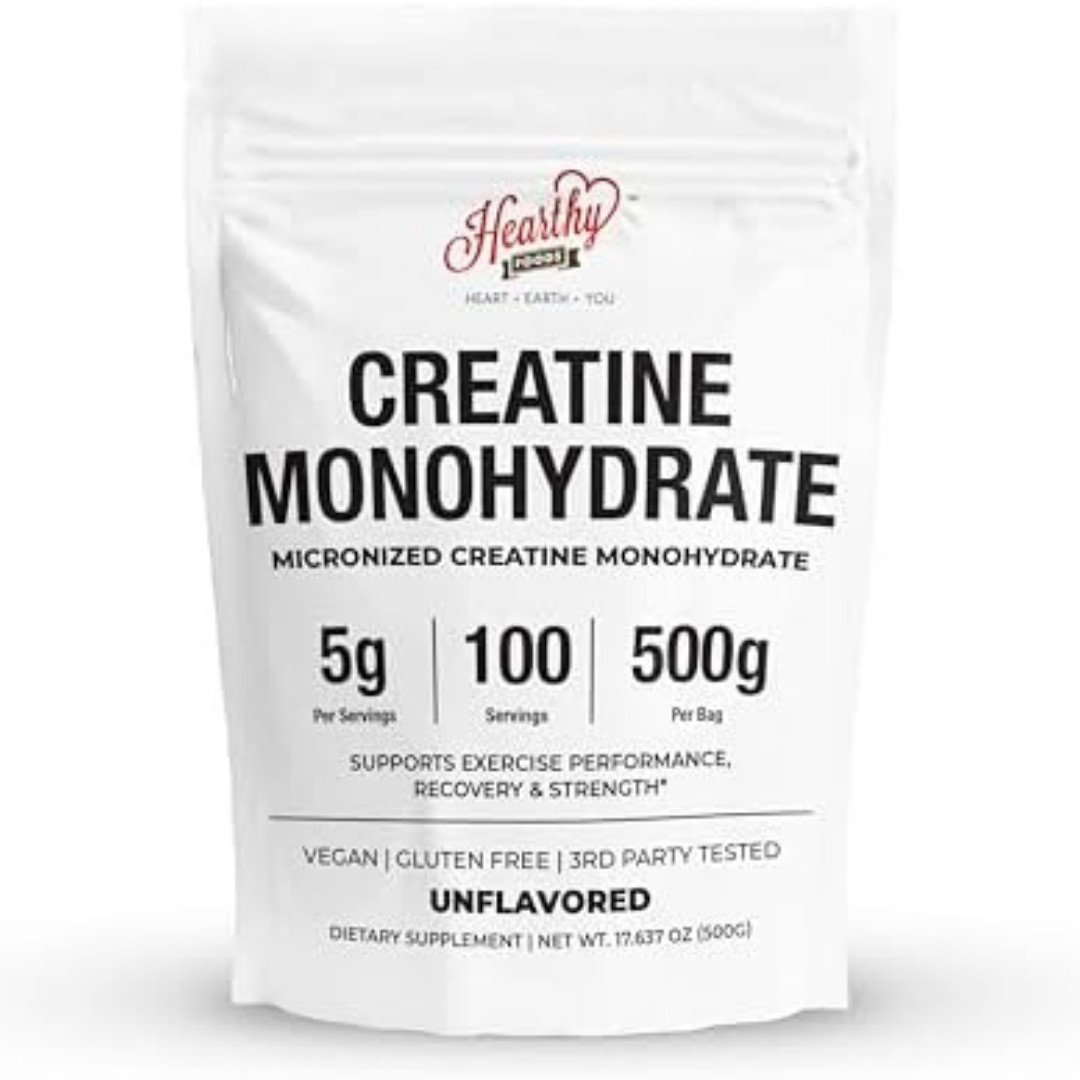 HEARTHY FOODS Creatine Monohydrate Micronized Powder 500G – 100 Servings, 5000mg