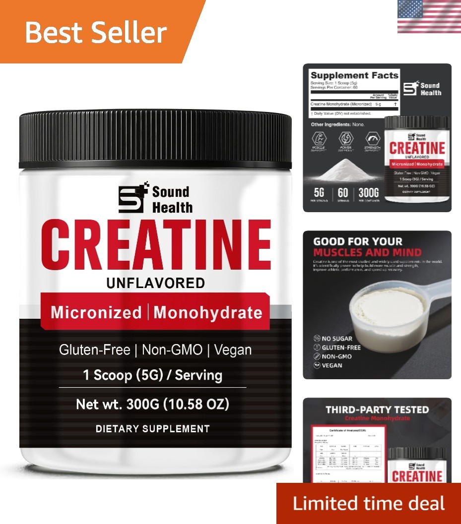 30-Day Supply of Pure Creatine Monohydrate – 300g Micronized, Easy to Dissolve
