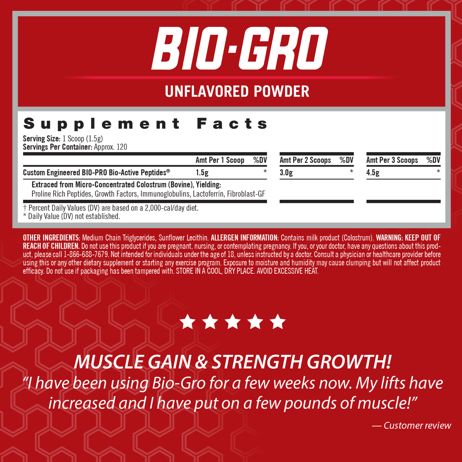BIO-GRO Protein Muscle, Strength & Recovery – Unflavored / 120 Servings