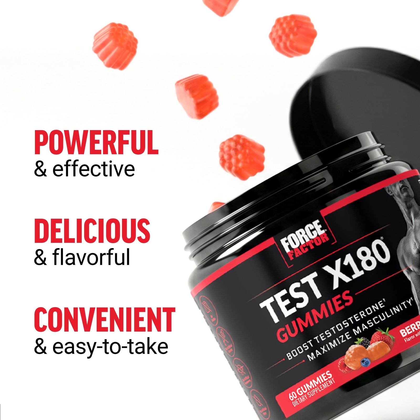 Force Factor Test X180 Gummies Testosterone 60 Count (Pack of 1), Black