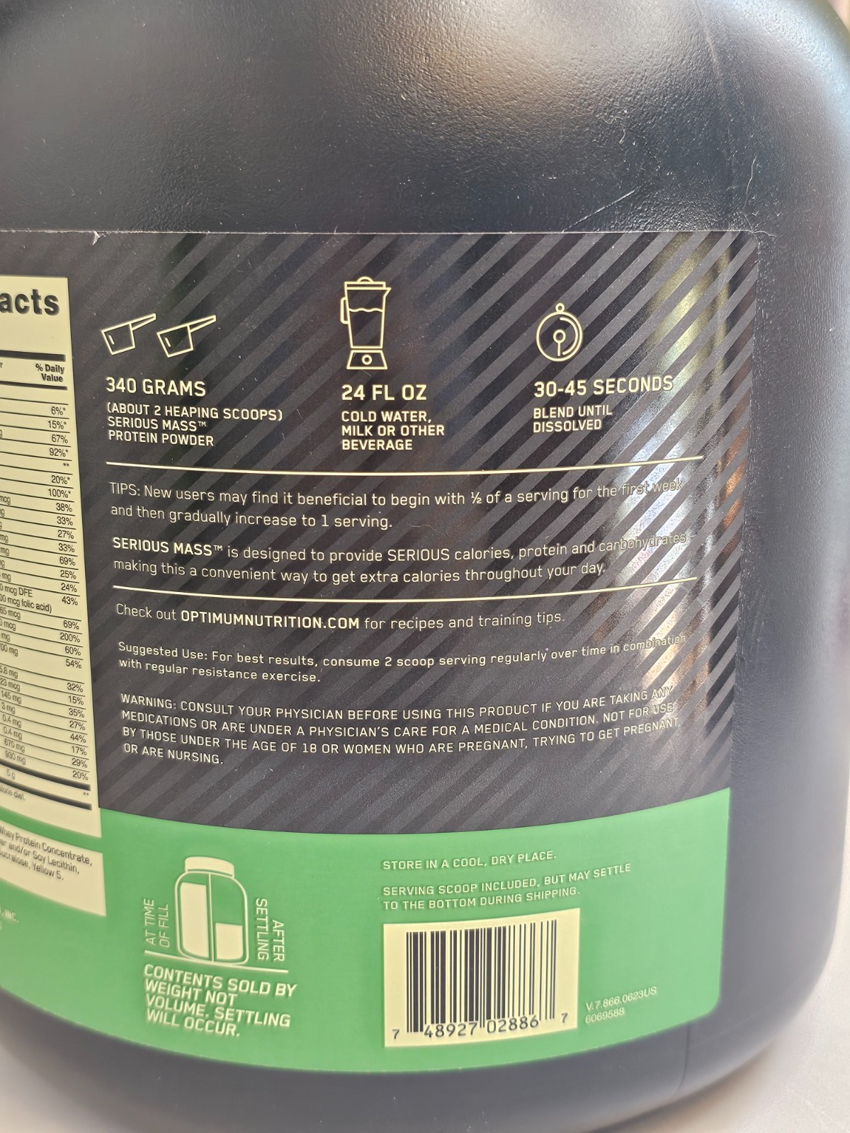 Optimum Nutrition Serious Mass Gainer Protein Powder, Banana, 6 lbs, 02/2027