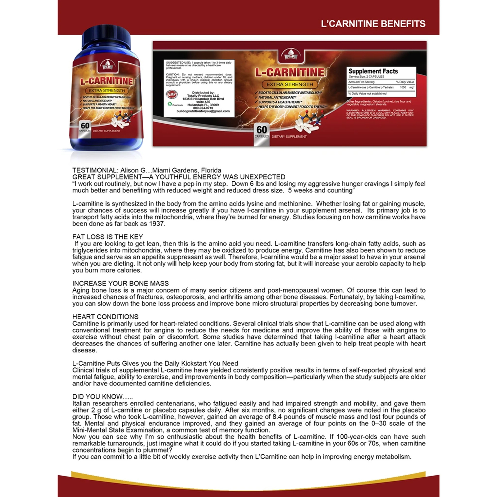 100% Pure L-Glutamine 1000mg Muscle Growth & L-Carnitine Lean Mass Caps Combo