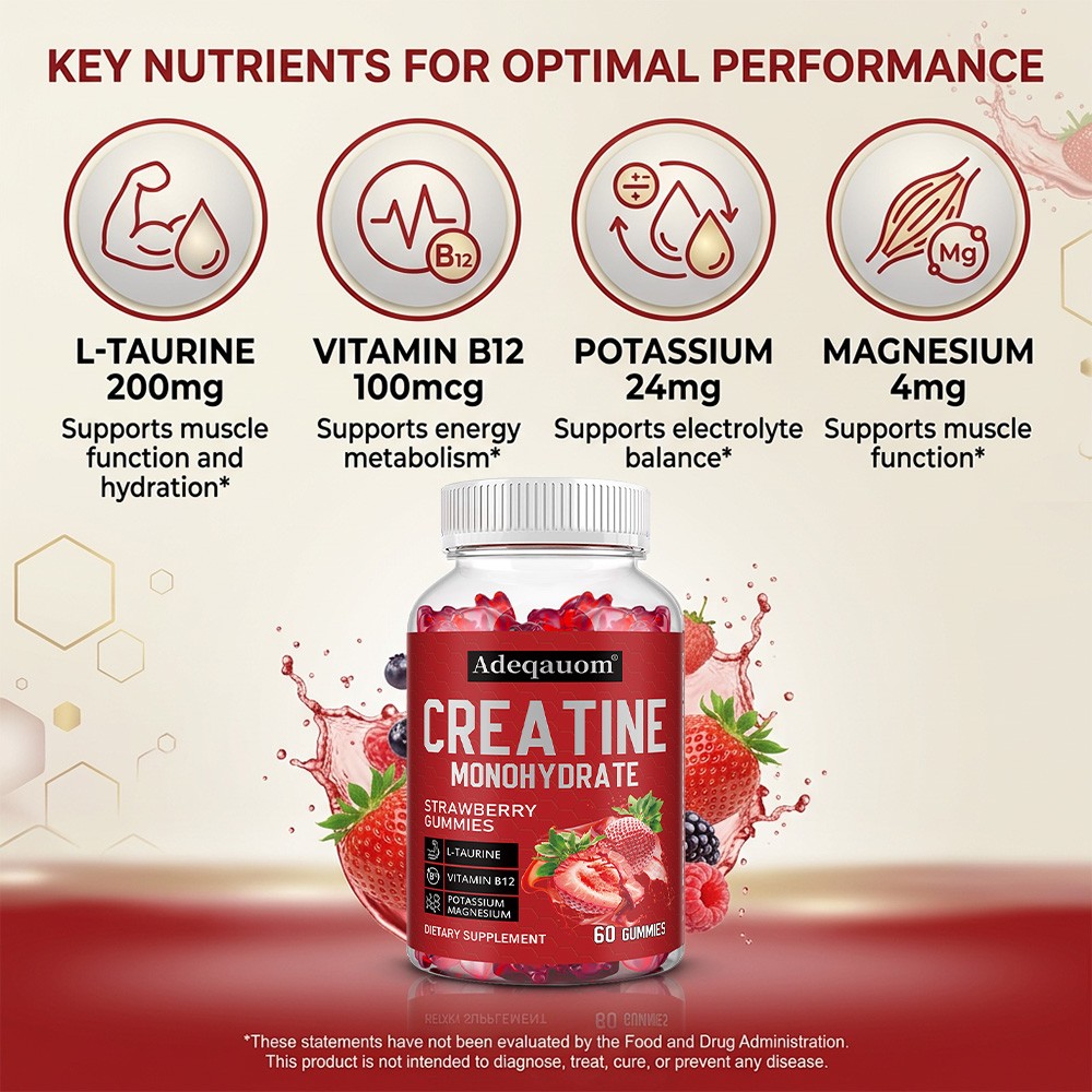 Creatine Monohydrate Gummies Muscle Gain 5000 Mg Per Serving 60 Gummies