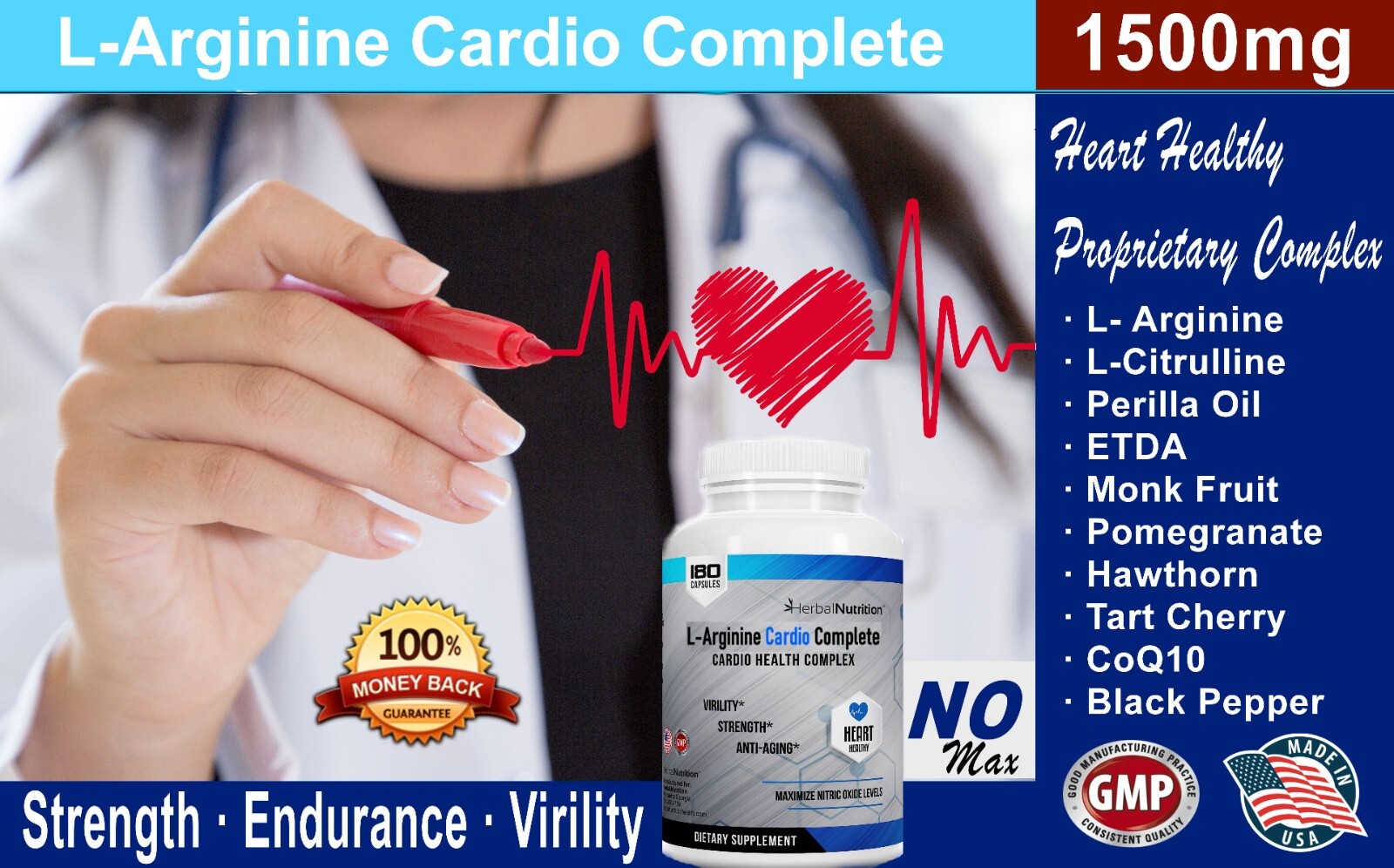 Two Pack Cardio Complete Nitric Oxide Booster 180 Caps Multi-Ingredient Formula!