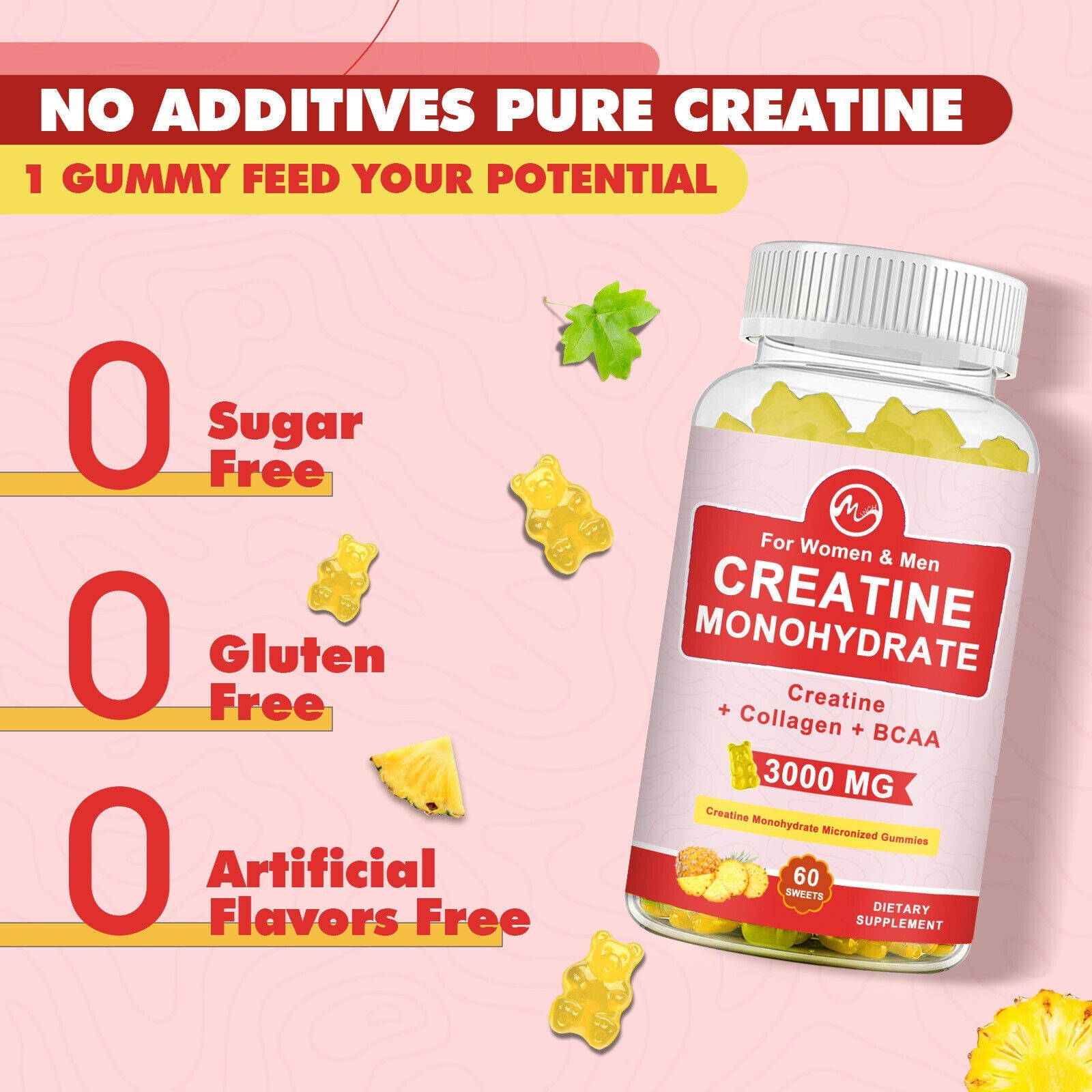 Creatine Monohydrate Gummies – Increase Strength and Build Muscle 60-180 Gummies