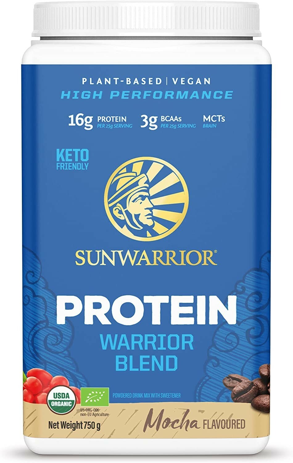 Sunwarrior Warrior Blend Plant-Based Raw Vegan Protein Powder, Mocha, 1.65 lbs