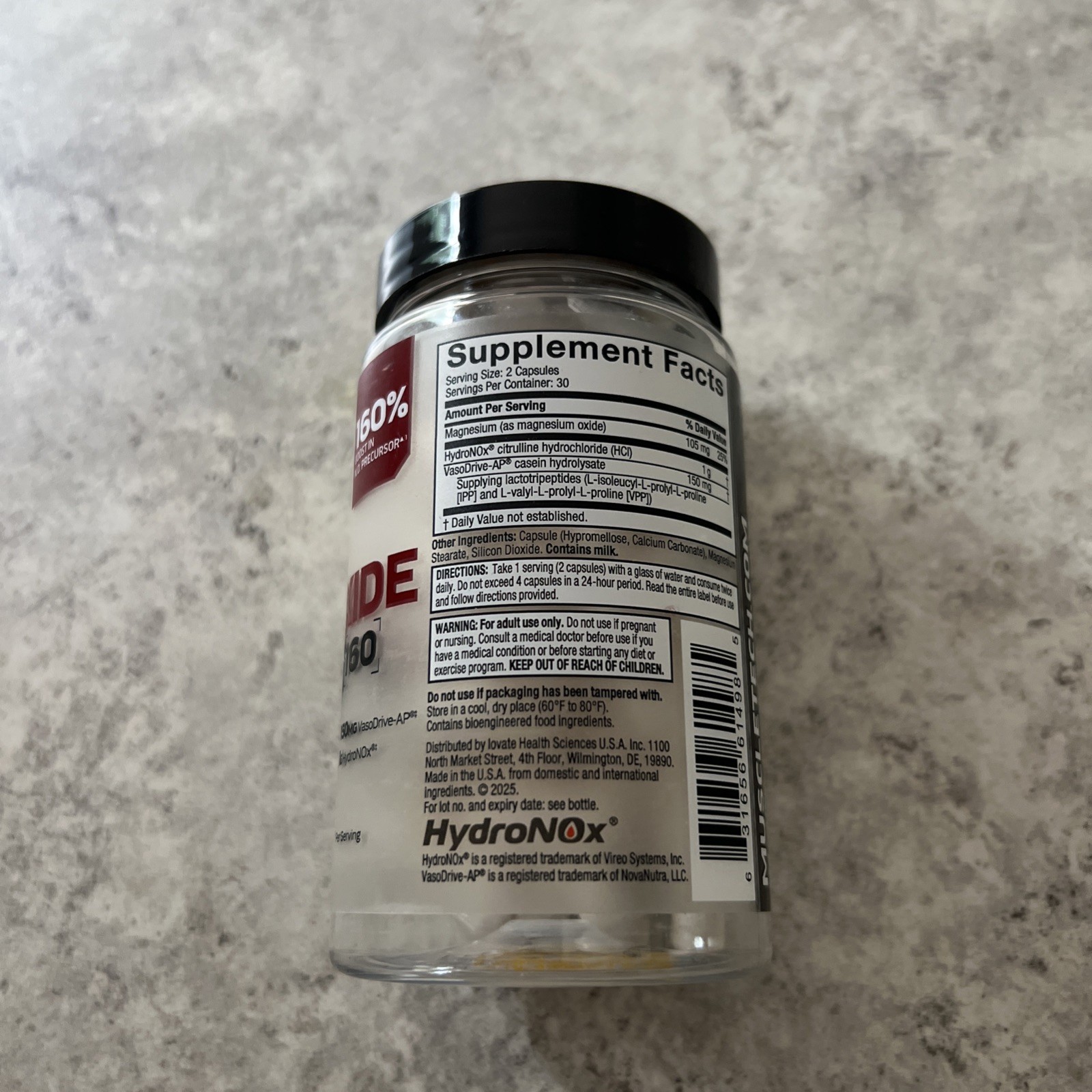 MHP Nitric Oxide Peptide 160 Capsules 150mg VasoDrive-AP HydroNOX Unflavored