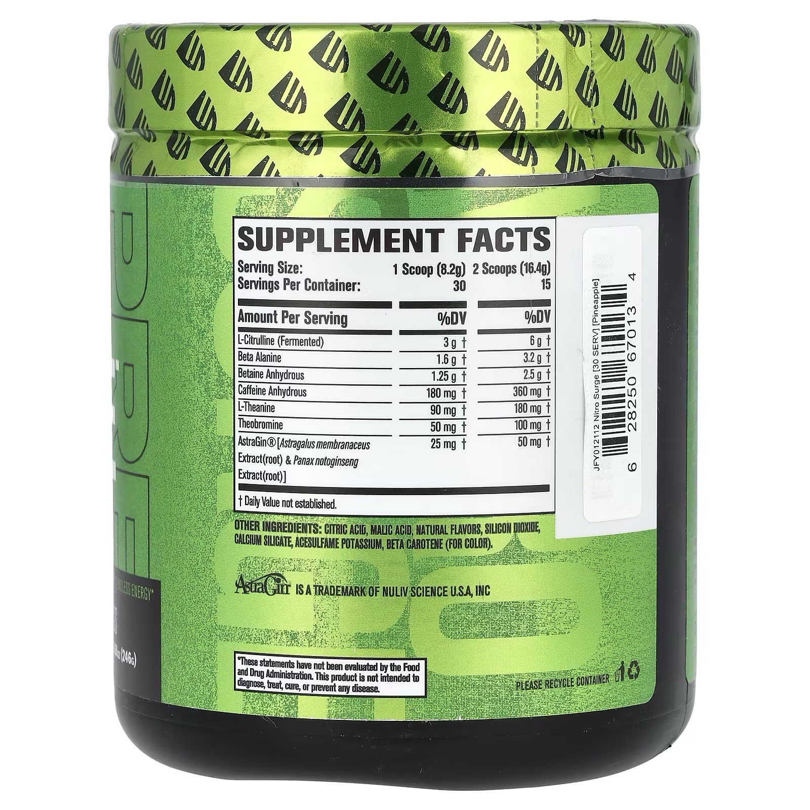 Jacked Factory Nitro Surge Pre-Workout Pineapple 30 Servings 8.68oz L-Citrulline