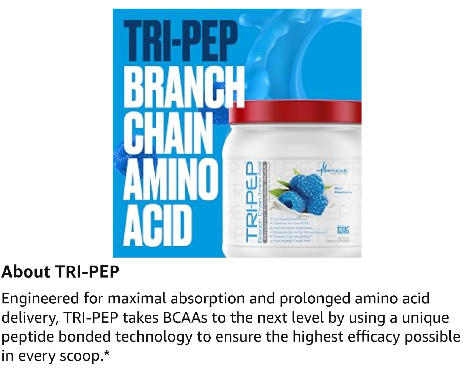 Metabolic Nutrition TRI-PEP BCAA 15oz Size (40 Serv) Natural Lemon BEST BY 11/26