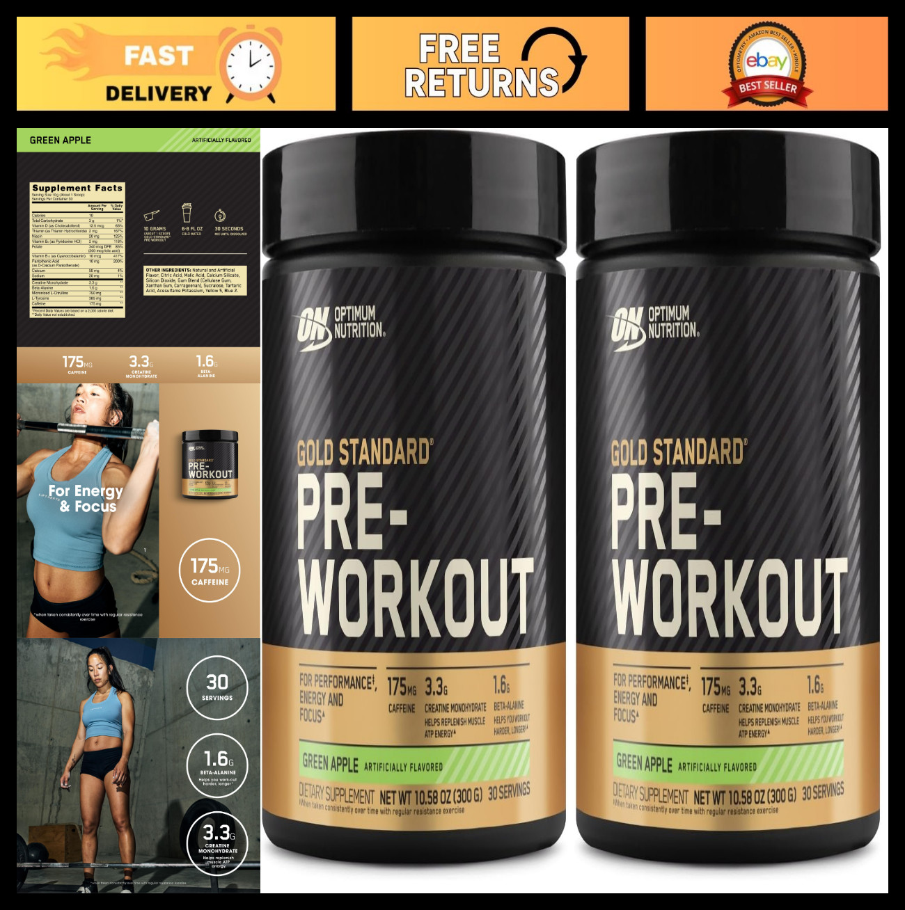 Pre Workout Energy Supplement with Creatine, Beta-Alanine & Caffeine – Green App