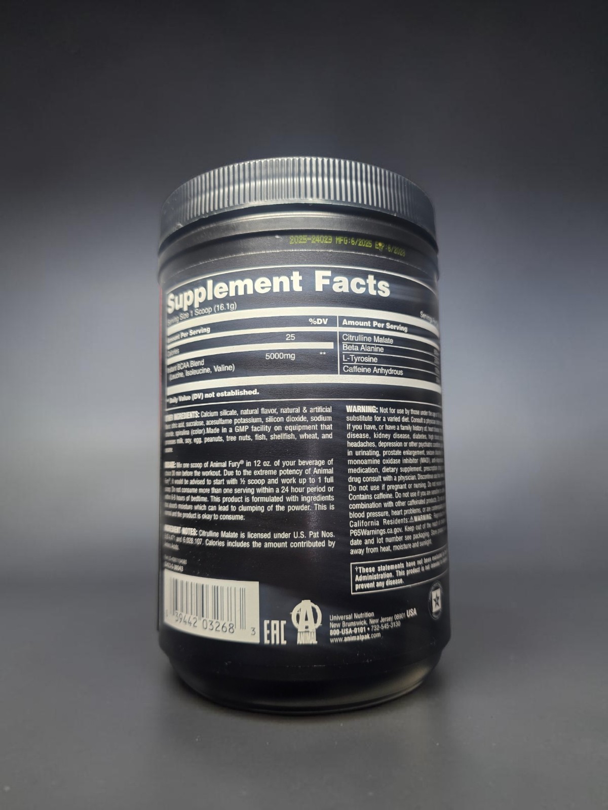 Animal Pre Workout Fury Essentials Green Apple 483g — 350mg Caffeine — New Seale
