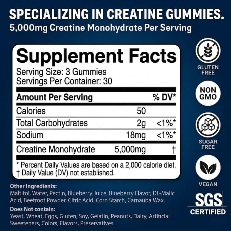 Elevate Performance with 5g Creatine Gummies – Sugar-Free, Lab Verified 90 Count