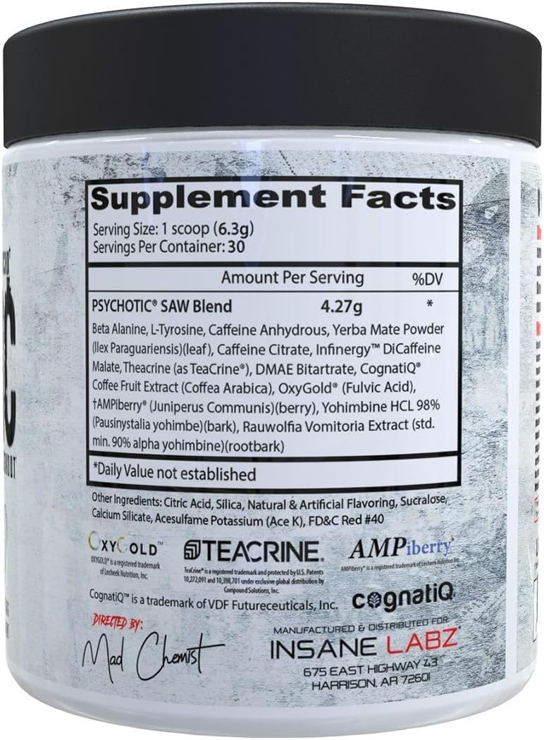 Psychotic SAW Extreme Hi-Energy Pre-Workout 30 Servings 5 Flavors NEW FAST SHIP!