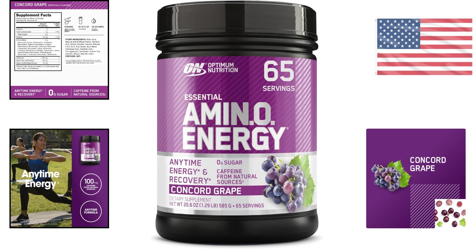 Concord Grape Amino Energy – Pre Workout with BCAA, Anytime Formula, 1.29 lb