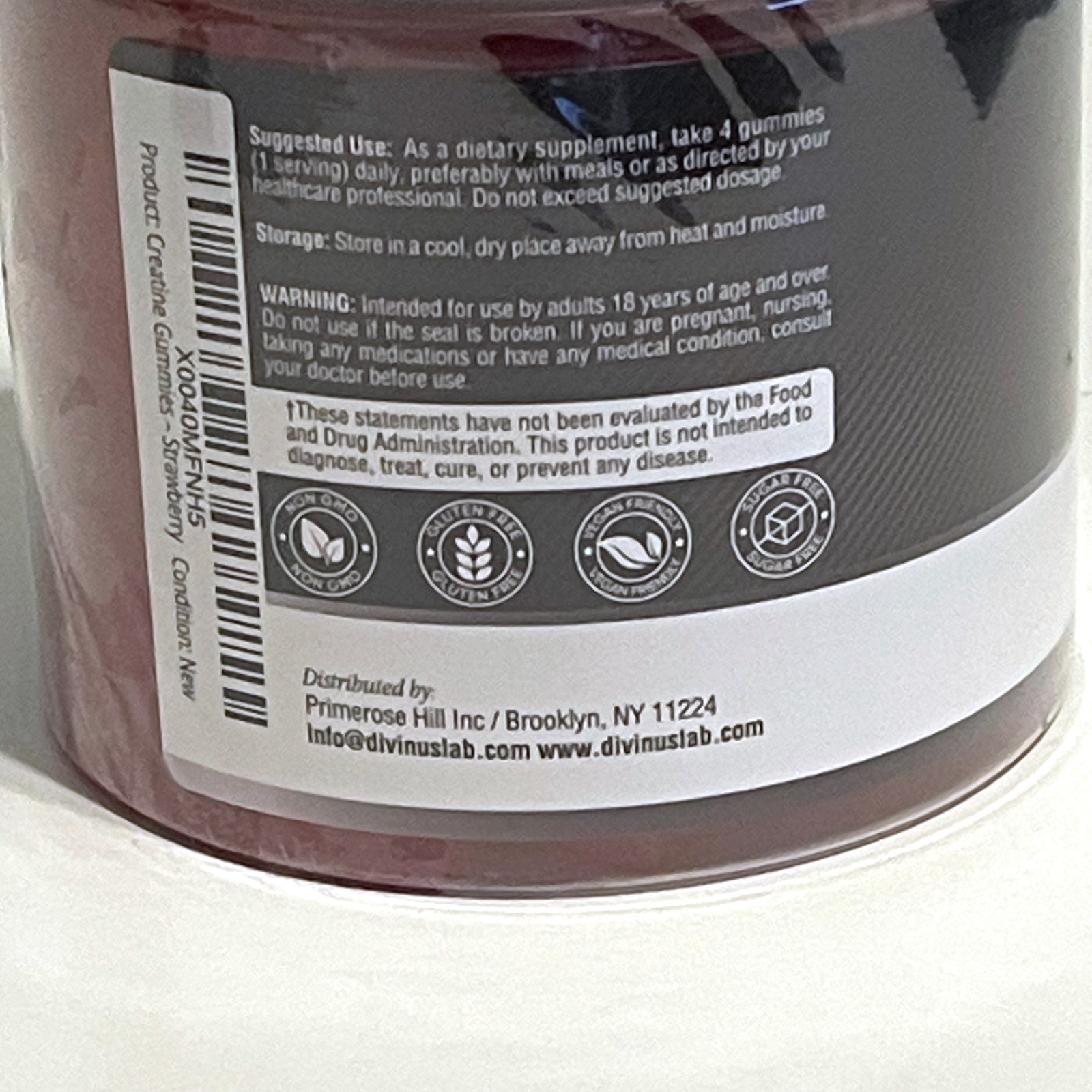 DivinusLab Creatine Monohydrate Gummies 5g Pre Workout For Building Muscle 120Ct