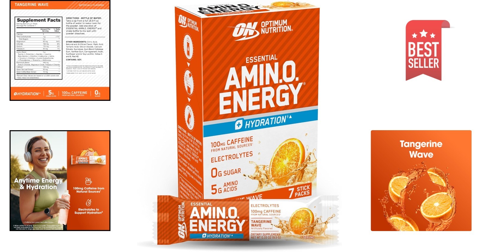 Natural Amino Energy + Electrolytes, 7 Convenient Stick Packs – No Sugar Added