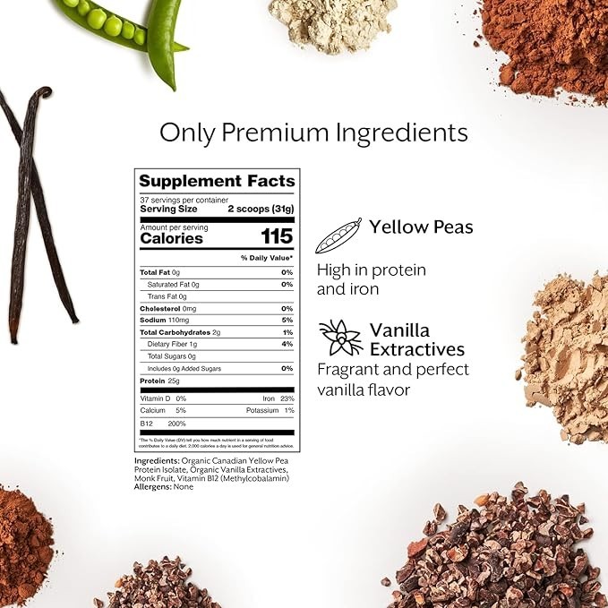 Promix Vegan Protein Powder French Vanilla 2.5lb – 25g Pea Protein + B12
