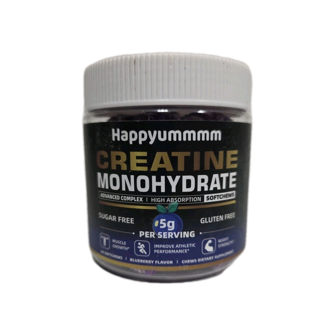 Happyummmm Creatine Monohydrate Softchews 60 Softchews, Blueberry, Exp. 03/2027