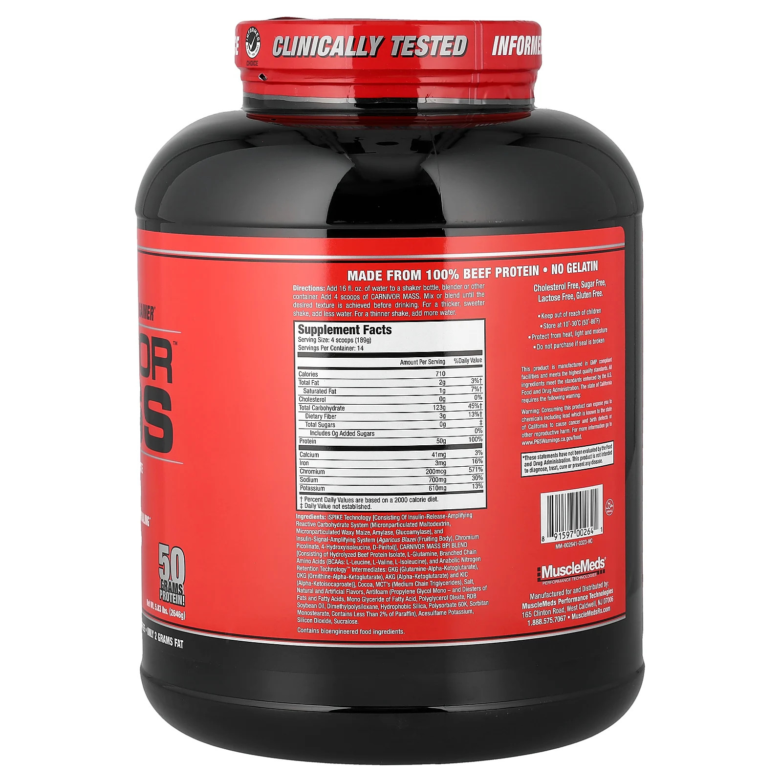 Carnivor Mass, Anabolic Beef Protein Gainer, Chocolate Fudge, 5.83 lbs (2,646 g)