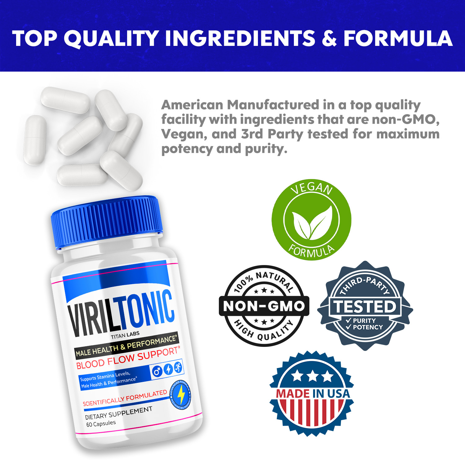 Viriltonic for Male, Viril Tonic Advanced Formula Men Support (120 Capsules)
