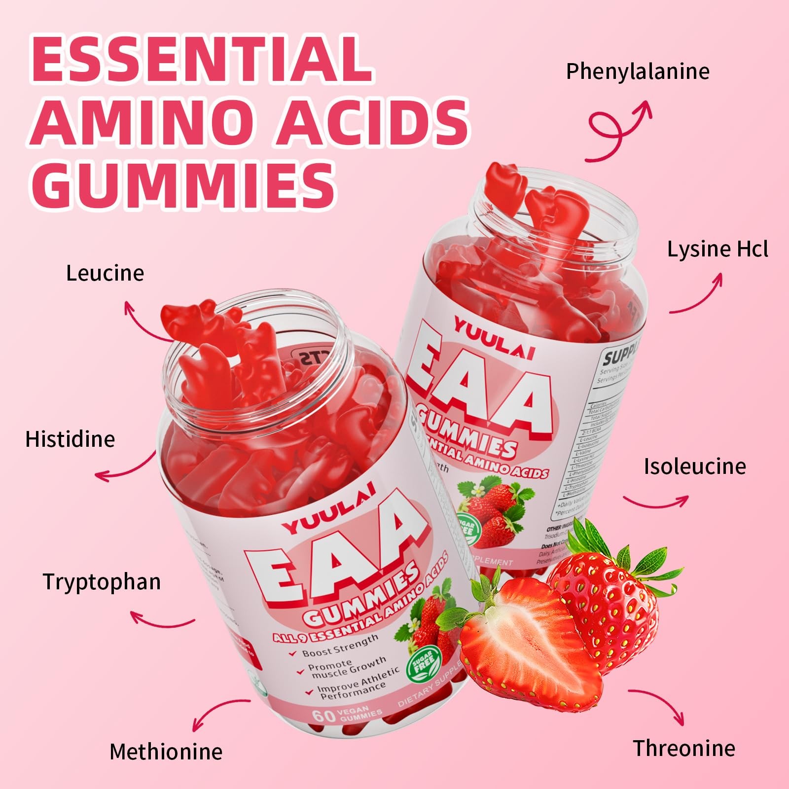 YUULAI EAA Gummies 2-Pack – 9 Essential Aminos + BCAAs, Muscle & Energy