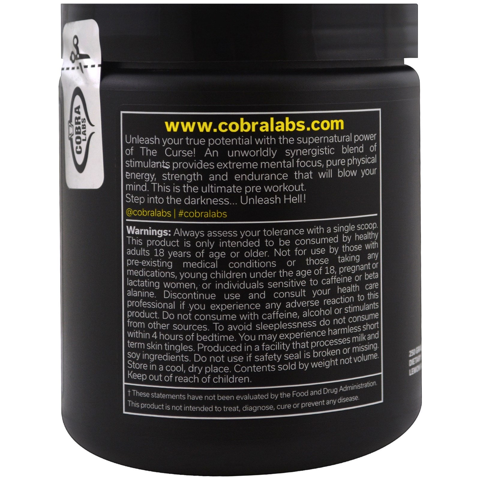 Cobra Labs The Curse Pre Workout Lemon Rush 0 55 lbs 250 g GMP Quality Assured