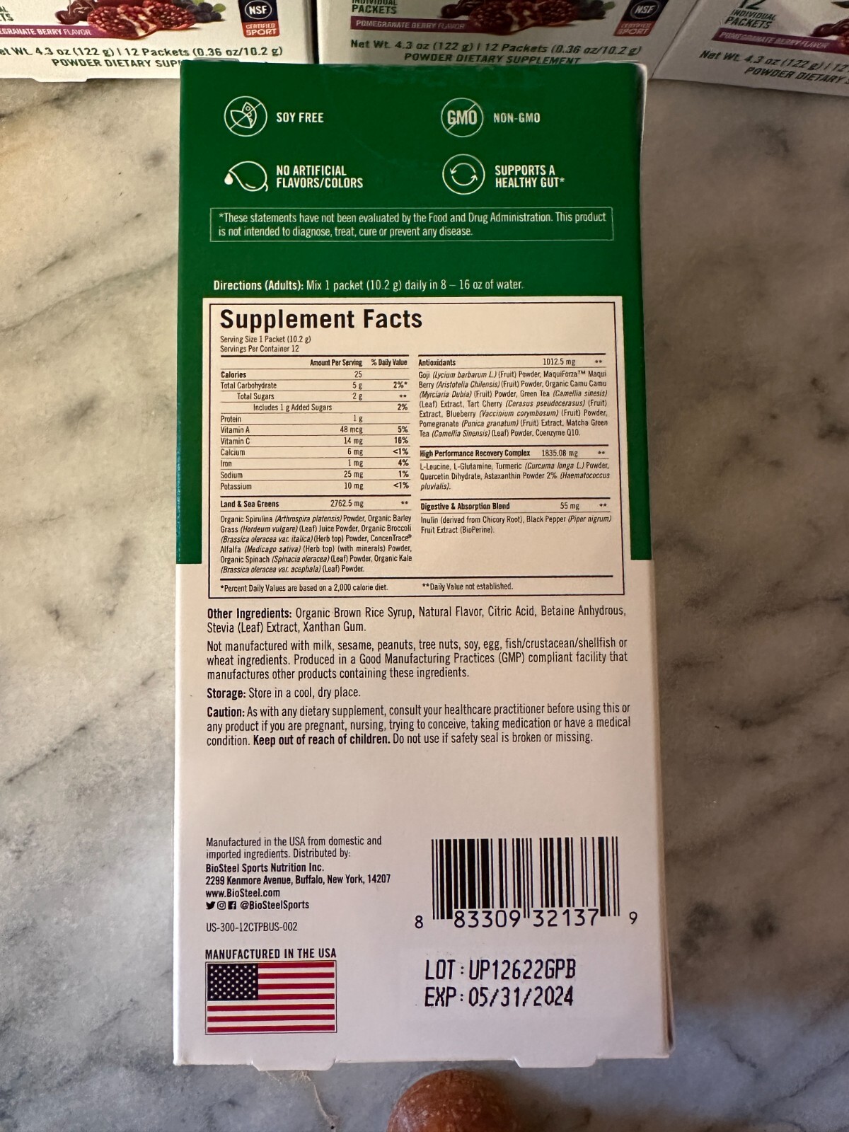 Lot of 2 Biosteel Superfood Sport Greens Packets 12 Packets Pomegranate Berry