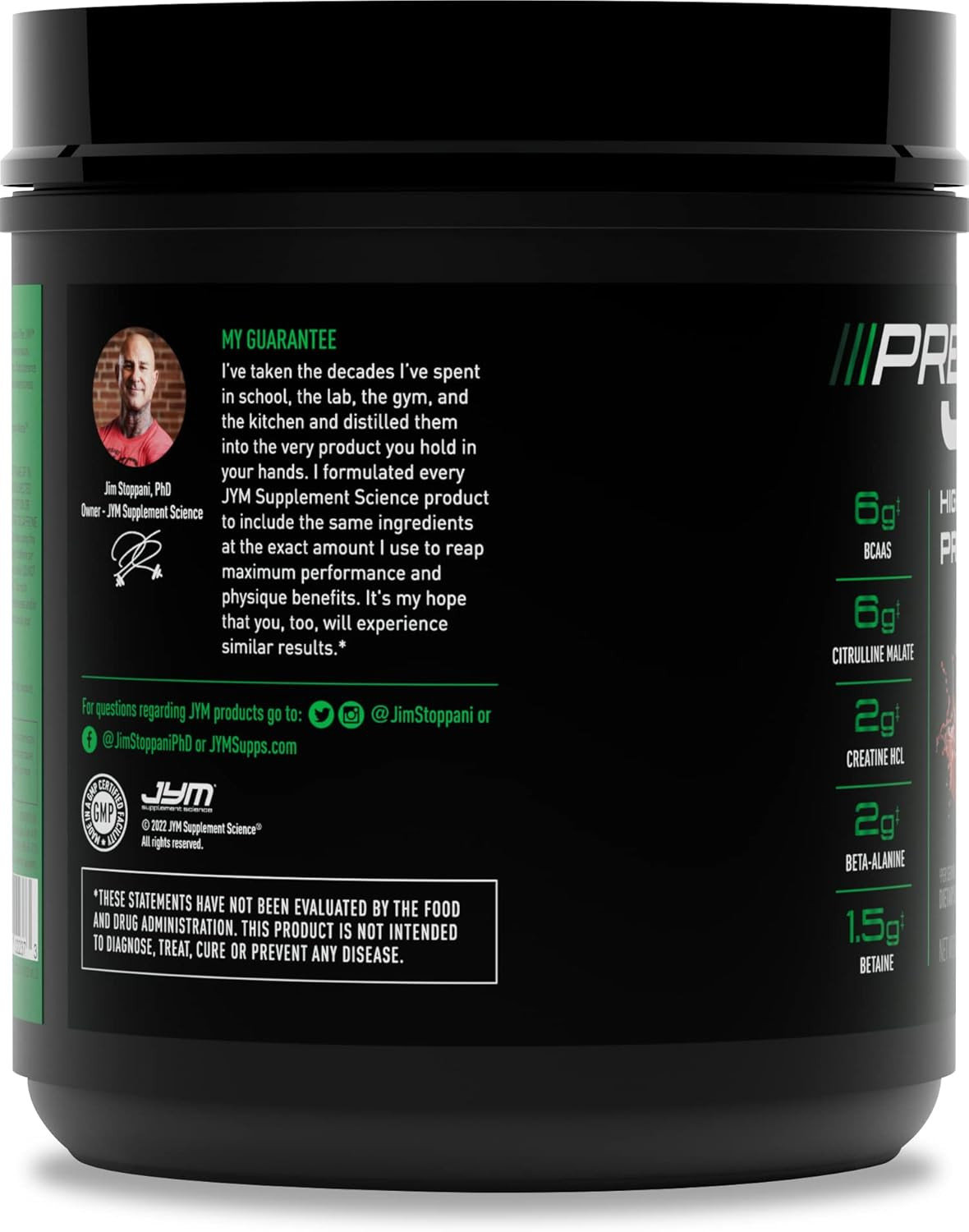 Pre JYM Black Cherry Pre Workout Powder for Men & Women, Bcaas, Nootropics, Crea