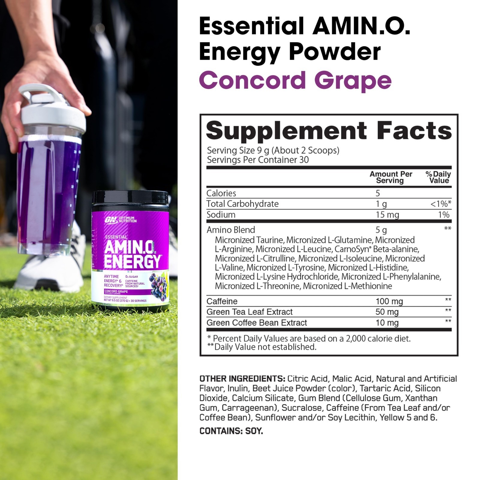 Amino Energy Pre Workout Powder – BCAA, Green Tea, Keto Friendly, 30 Servings, C
