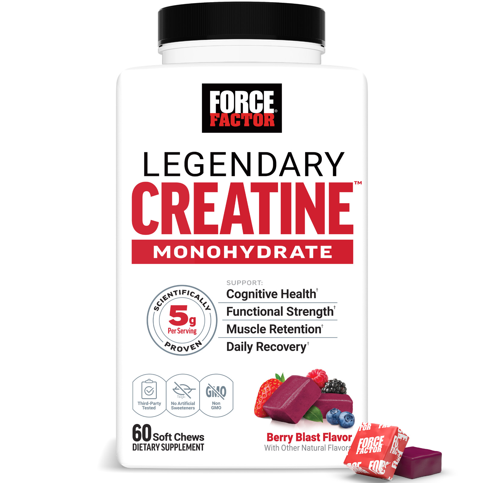 Force Factor Legendary Creatine Chews 5g Monohydrate Muscle Strength 60 Ct