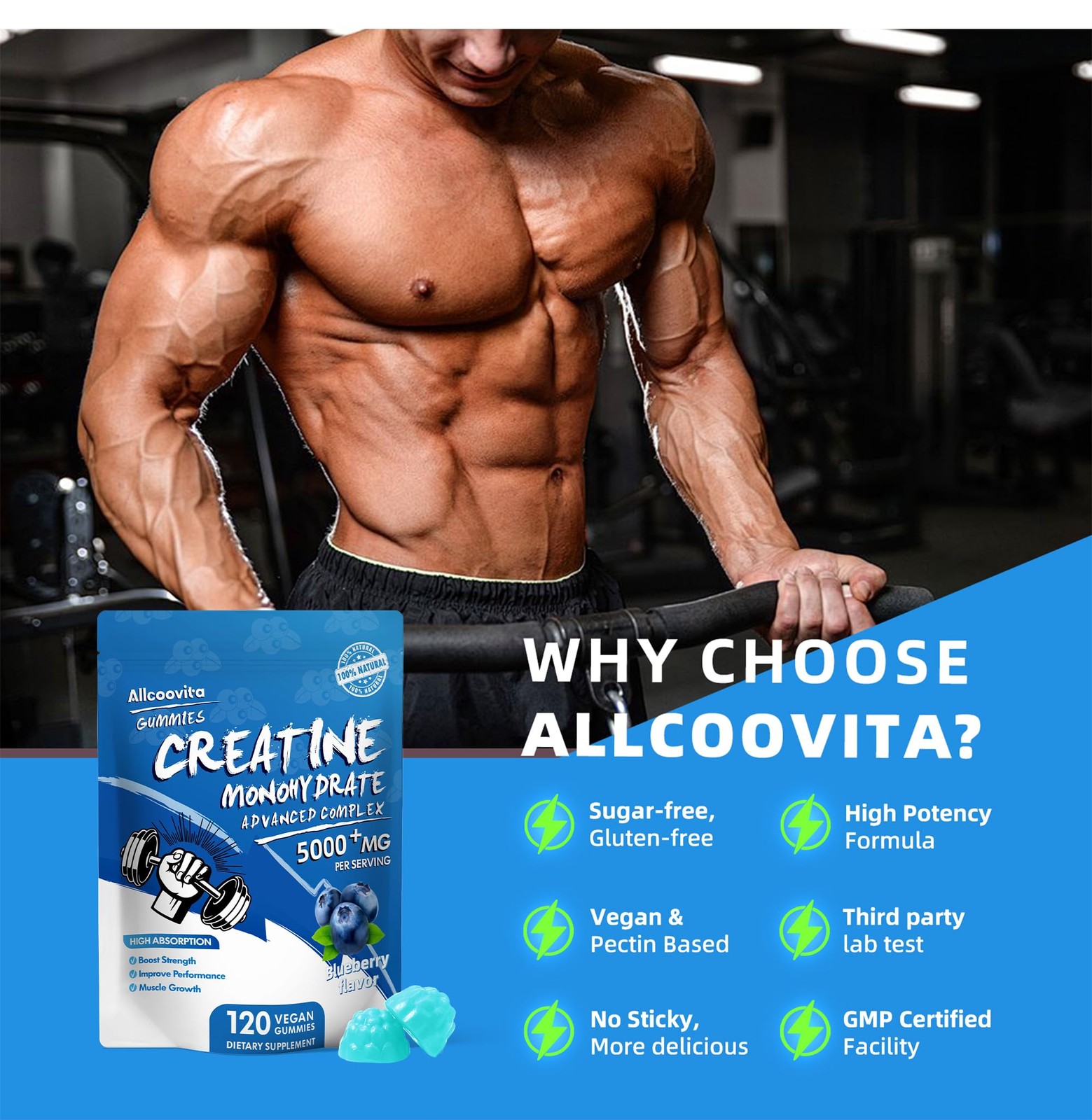 NSF Certified Creatine Gummy – Creatine Monohydrate Gummies 5000mg for Men & …