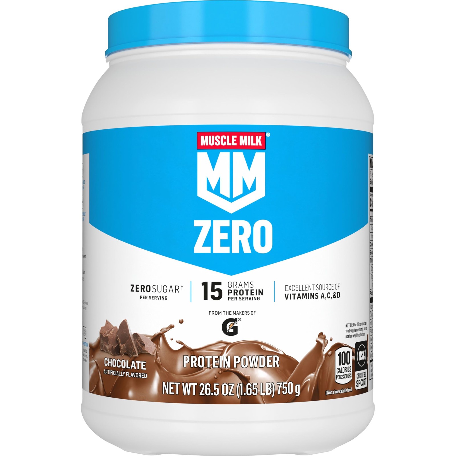 Muscle Milk Zero 100 Calorie Protein Powder Chocolate 15G Protein 1.65 Pound 25